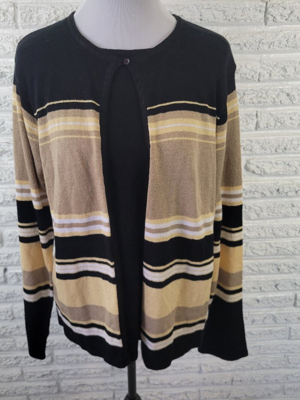 Sag Harbor XL Open Cardigan Sweater Black Tan Stripeβ One Button STR71E